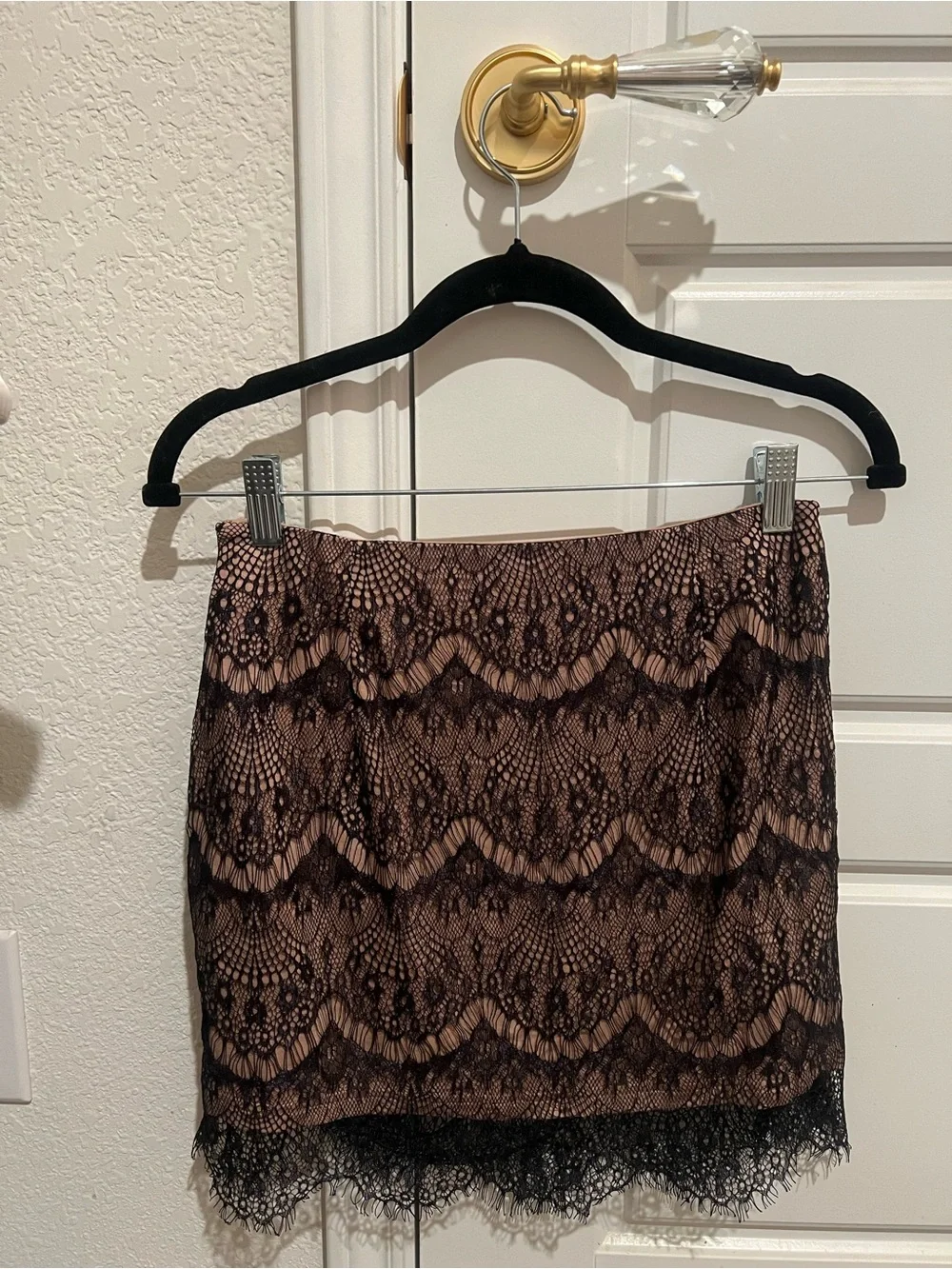 Free People Black Lace Mini Skirt with Nude Underlayer